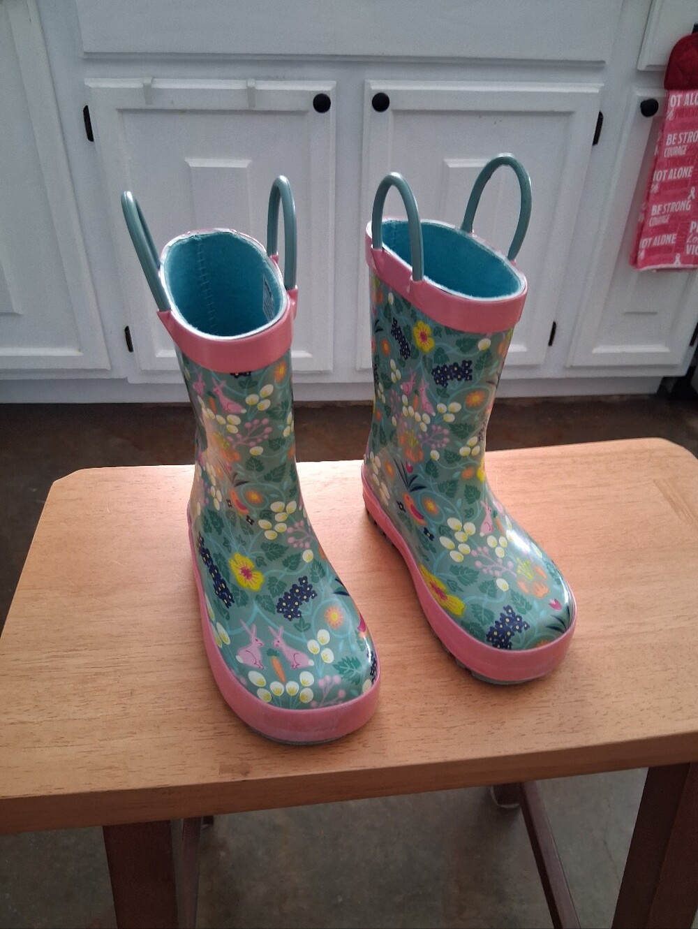 Landchief Kids Floral Rain Boots with Pink Trim